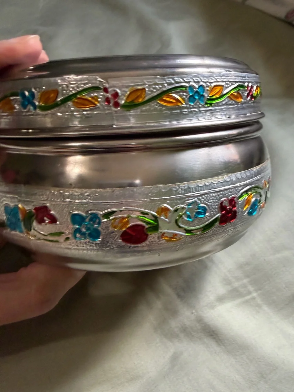 Painted Floral Mandala Stainless Steel Box/Jewelry Holder -Multicolor